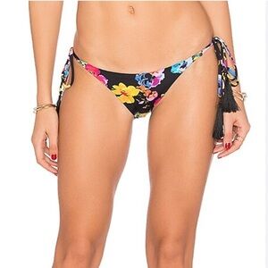 PILYQ Bikini Bottoms Womens Small Multicolor Floral Side Tie Tassle Swim Samba